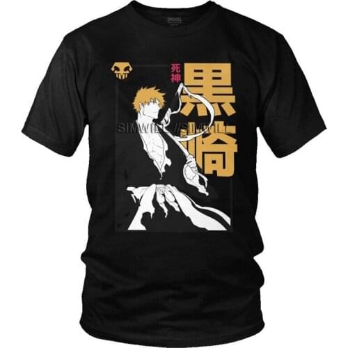 Ichigo Kurosaki T Shirts Men Short Sleeve Cotton T-shirt Anime Manga Bleach Tee Fashion Tshirts Gift Idea
