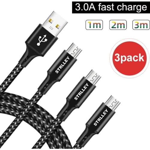 Micro USB Cable 2.4A Fast Data Sync Charging Cable Andriod Microusb Mobile Phone Cables For Samsung Xiaomi LG 3pack(1m/2m/3m)