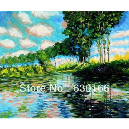 Oil Painting on Canvas for Living Room Poplars on the Banks of the Epte by Claude Monet Horizontal 100% Handmade Wall Arts