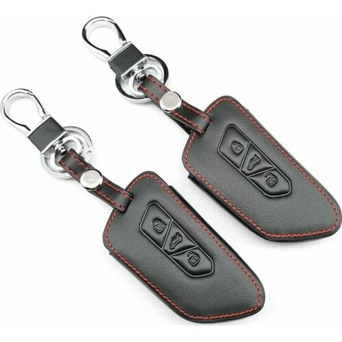 Car Key Leather Cover For Vw Volkswagen Golf 8 Mk8 2020 Skoda 3 Buttons Smart Keyless Remote Control Fob Cases Keychain Holder