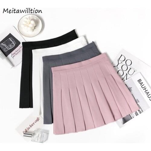 Summer Pink Pleated Skirt Women High Waist Mini Skirts 2020 Harajuku Solid A-Line School Skirt Sweet Girls Chic Skirt
