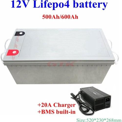 12V 500Ah 600Ah lifepo4 Lithium battery 12V BMS 4S for RV inverter Solar energy storage motor homes emergency system+20A Charger