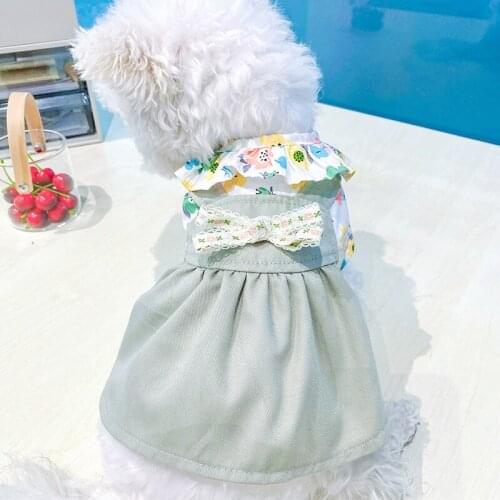 Dog Cute Floral Bow Dresses Pet Dog Wedding Princess Dress For Small Dogs Summer Chihuahua Pug Clothing Puppy Cat Supplies