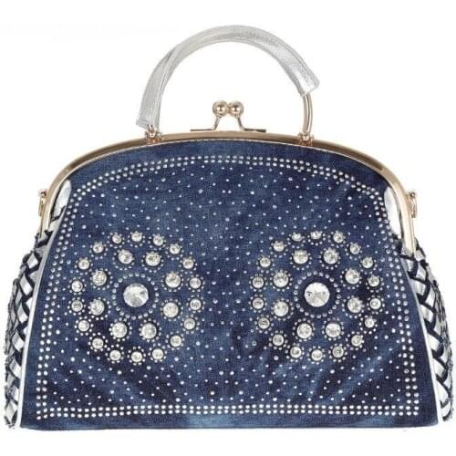 Fashion Brand Women Bag 2021 New Large Capacity Weave Casual Tote Women' Shoulder Crossbody Bags Denim Rhinestones Decorative