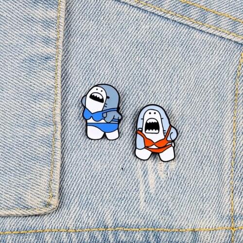 Cartoon Bikini Shark Brooch Cute Summer Ocean Sea Fish Animal Brooch Denim Shirt BackPack Lapel Pin Metal Badge Fun Jewelry Gift