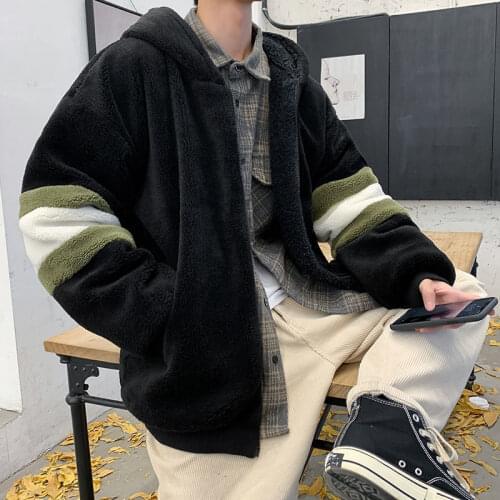 Man Streetwear Korean Clothing Mens Winter 2021 New Coats Womans Lambs Wool Thickened Loose Warm Jacket Coat