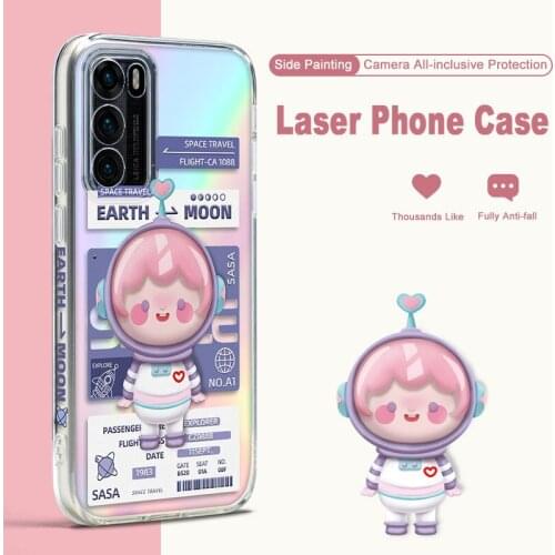 ASINA Soft Laser Case For Huawei P40 Lite P30 Pro Nova 5T Cover Cartoon Transparent Couple Cases For Nova 6 7 8 SE Pro Girl Capa