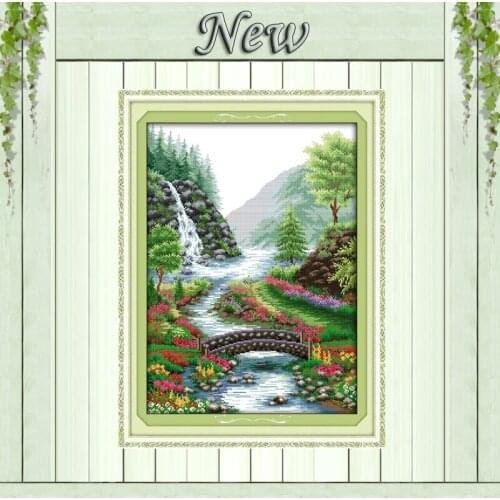 Bridge River,Counted Printed on canvas DMC 11CT 14CT Cross Stitch kit,needlework Set hand made embroidery,Stream natural Scenery