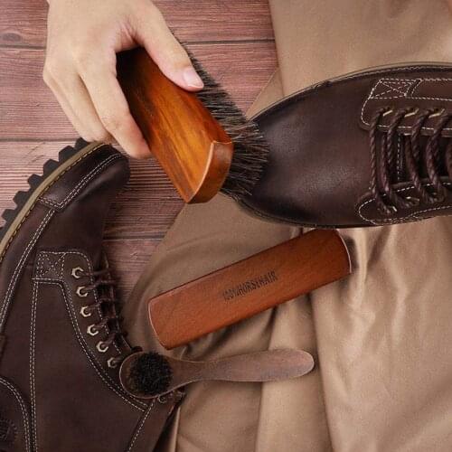 Horsehair Shoe Brush Set Wood Handle Leather Cleaner Daubers Applicators for Leather Care Dropship Household Cleaning Tools & Ac