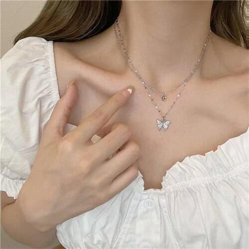 2021 New Butterfly Double Necklaces Korean Fashion Womens Wedding Party Necklaces Women Jewelry Girls Souvenir Gifts