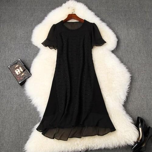 New superior 2021 quality summer short sleeve work loose dress Women Sexy grace Club Dress Large size Retro party dresses black