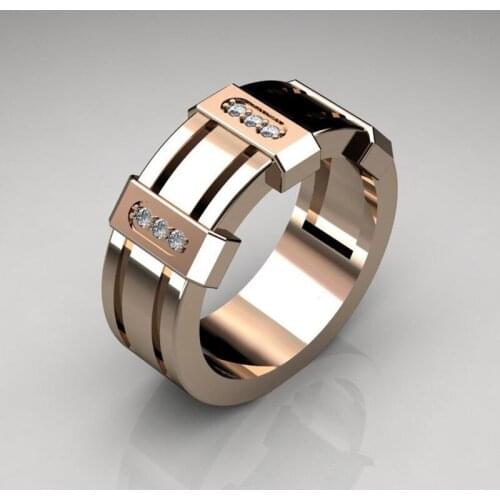 Punk Men Ring Micro Pave CZ Stone Rose Gold Rings for Women Men Luxury Zircon Engagement Ring Business Jewelry anel masculino