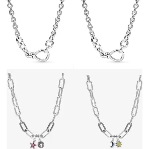 Real Infinite Knot Sliding 925 Sterling Silver Pandora Necklace for Fashion Charm Charm DIY Jewelry