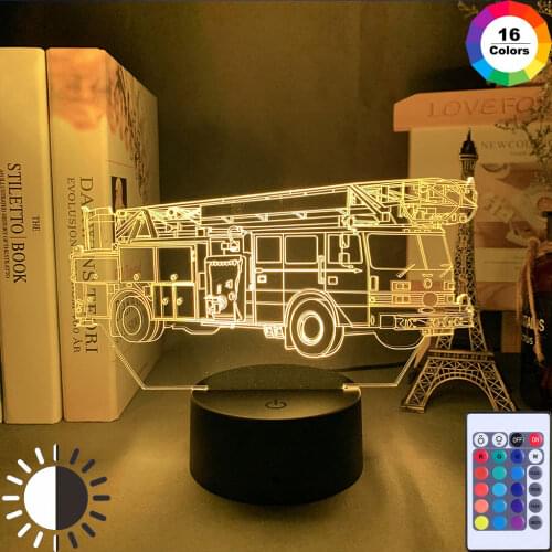 Fire Truck LED Night Light Touch Sensor Color Changing Nightlight for Kids Bedroom Decor Fire Fighting Car Desk 3D Lamp Gift