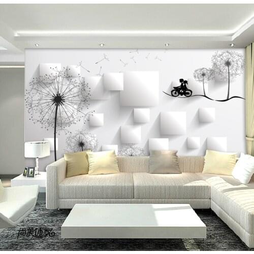 Simple TV mural 3D TV background wall living room sofa versatile black and white dandelion dining room bedroom