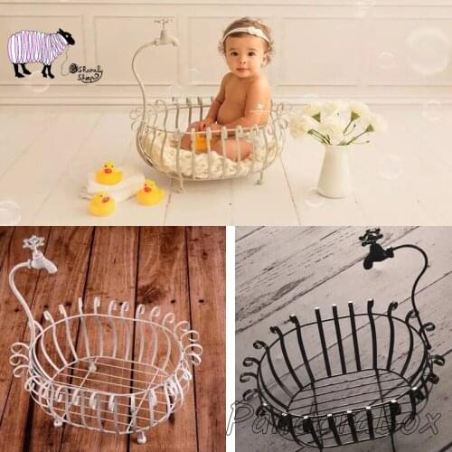 Newborn Photography Iron Bathtub Bed Props Kids Infant Photo Shoots Posing Props Vintage Bath Tub Basket bebe foto Accessories
