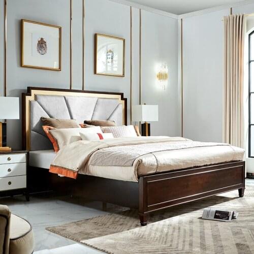 American light luxury bed solid wood double bed wedding bed 1.8m master bedroom European bed modern simple bed soft bag bed