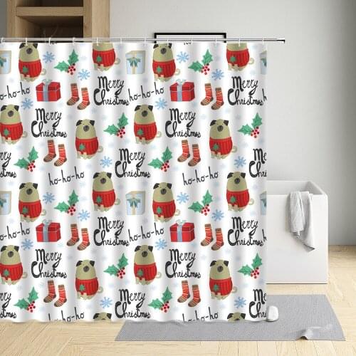 Christmas Cartoons Shower Curtain Dog Socks Sweater Gift Snowflakes Bird Bunny Coon Fox Mushrooms Bear Elephant Bathroom Decor