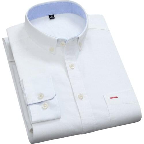 Oxford Casual Pure Cotton Mens Shirts White Long Sleeve Chemise Homme Slim Fit Male Fashion Design