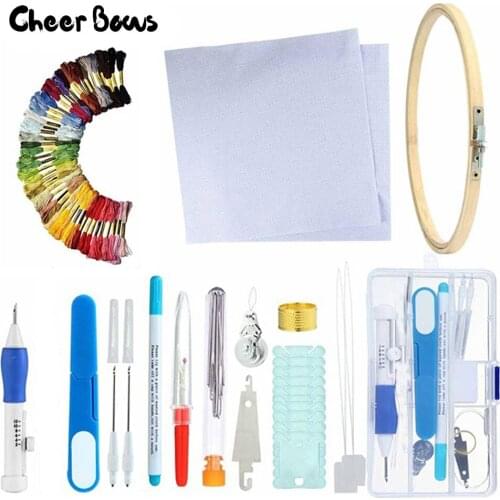 Embroidery Pen Knitting Sewing Tool Kit Punch Magic DIY Needle Set Threads Plastic+Steel Home Decoration DIY Sewing Tools