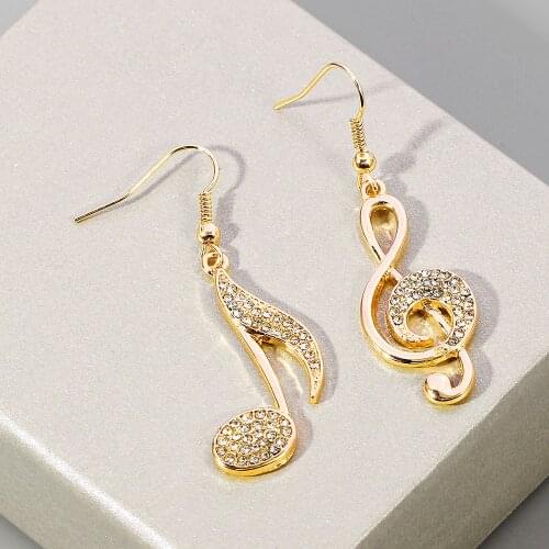 Gold Color Music Notes Drop Earrings Full CZ Clear Crystal Earring Musical Fans Big Earrings For Women Fashion Jewelry 2020