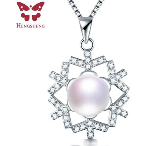 HENGSHENG Top Quality 100% Genuine Freshwater Cultured Pearl Pendant 925 Sterling Silver Snowflake Zircon Pendant Fine Jewelry
