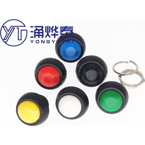 YYT 6PCS Small waterproof self-reset button switch round non-lock PBS-33B black white yellow orange blue green red 12mm