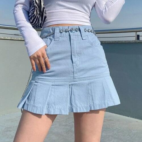 2021 New Women Casual Pleated Hem Skirt Ladies Girls Summer Solid Color High Waist Mini Skirt with Pockets Blue Khaki Colors