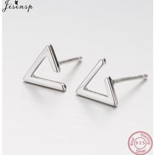 Jisensp 100% 925 Sterling Silver Stud Earrings Geometric Hollow Triangle Earrings for Women Punk Brincos Ear Jewelry oorbellen