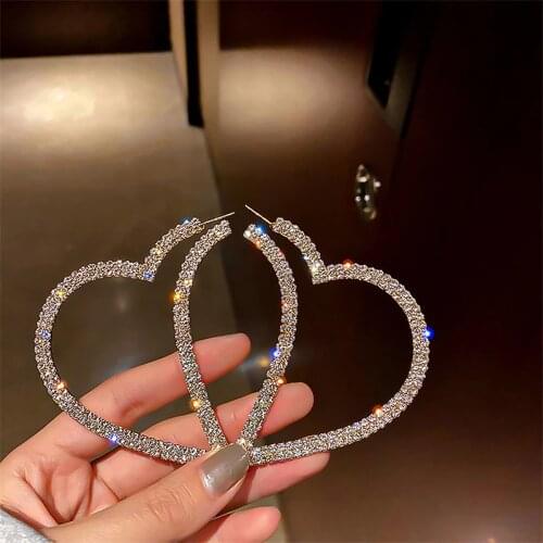 AENSOA Exaggerated Big Heart Crystal Drop Earrings for Women Bijoux Fashion Geometric Rhinestones Earrings Statement Jewelry