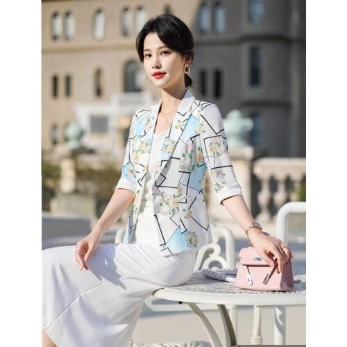 Printed small suit jacket womenspring and summer new Korean style fashion one-button slim temperament short casual suit jacket