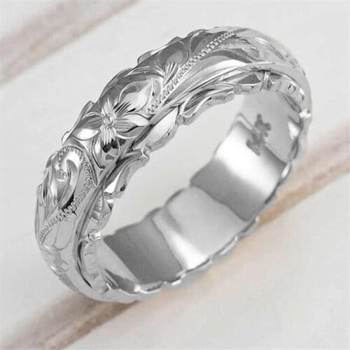 Simple Design Carving Rose Flower Ring for Women Female Promise Engagement Rings European And American Jewelry Gifts