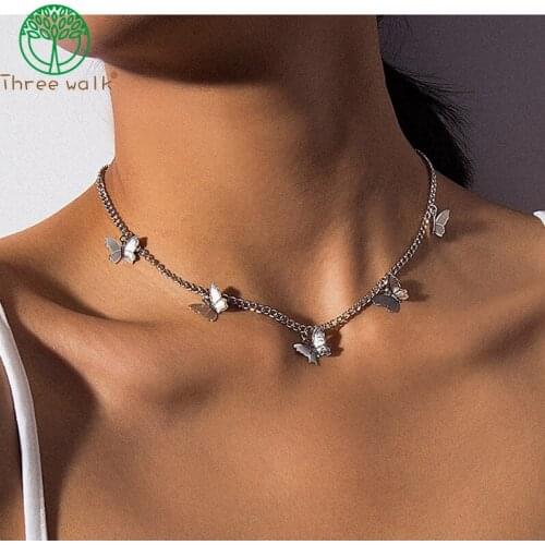 Gold Chain Butterfly Pendant Choker Necklace Women Statement Collares Bohemian Beach Jewelry Gift Collier Cheap