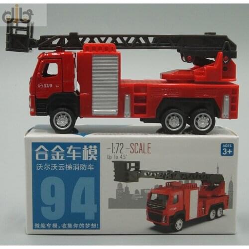 1:72 Diecast Model Toy Ladder Fire Truck Pull Back Vehicle