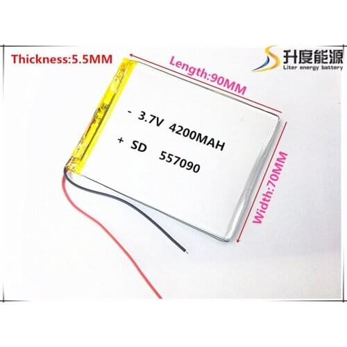 1pcs/lot 557090 3.7V 4200mah Lithium polymer Battery with Protection Board For PDA Tablet PCs Digital Products Free Shipping