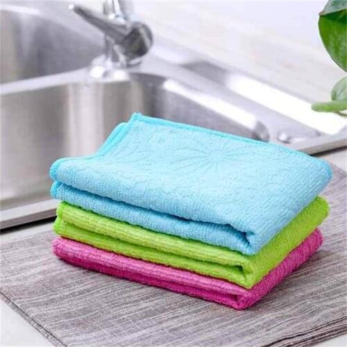 1 Pcs Microfiber Dish Cloth Printing Solid Color Home Kitchen Oil-free Lint-free Cleaning Absorbent Towel 25*25cm New Listing