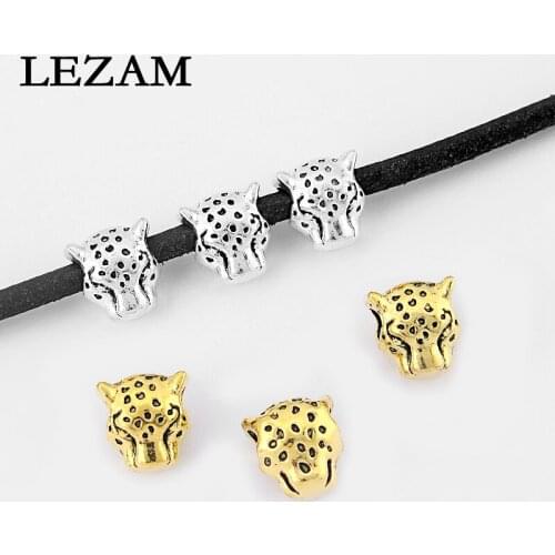 10pcs Antique /Gold Leopard Shape Charms Beads Spacer For 4mm Round Leather Cord Jewelry Findings Accessories Material