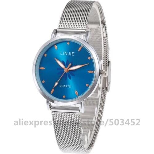 100pcs/lot LINJIE часы женские Dark Flower Wristwatch Mesh Belt Watches Fashion Simple Ladies Watch Gifts Montre Femme
