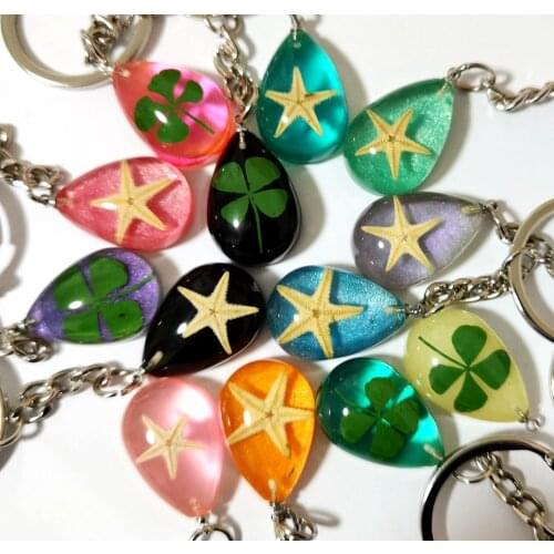 13 pcs fashion real four leaf clover starfish drop style keychain