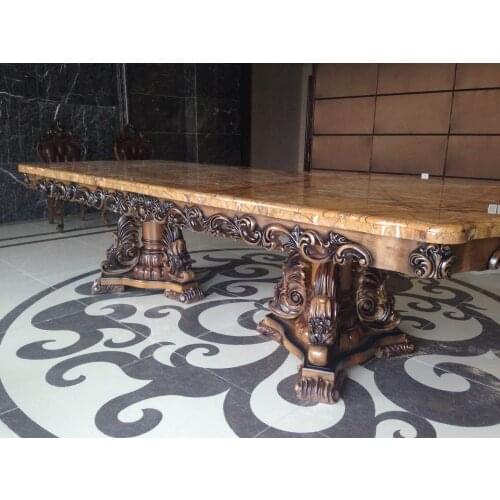 2.5m Dining Table European Marble Top Table Solid Wood Hand Carved Large Table 2 meters 3 meters