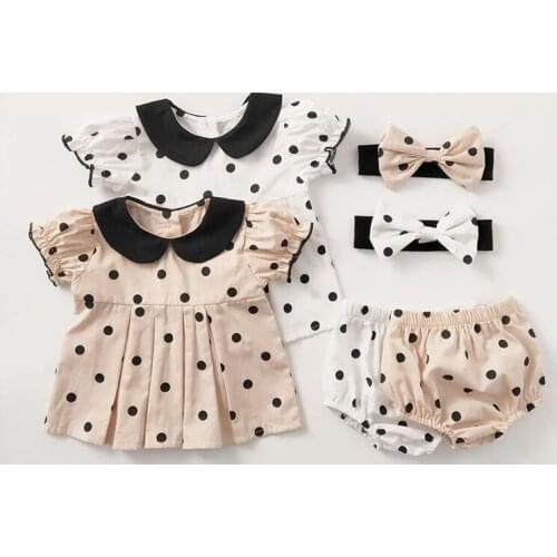 2021 Summer Baby Suit Puff Sleeve Tees Dot Bloomer and Headband 3Pcs Casual Infant Set Baby Girl Clothes
