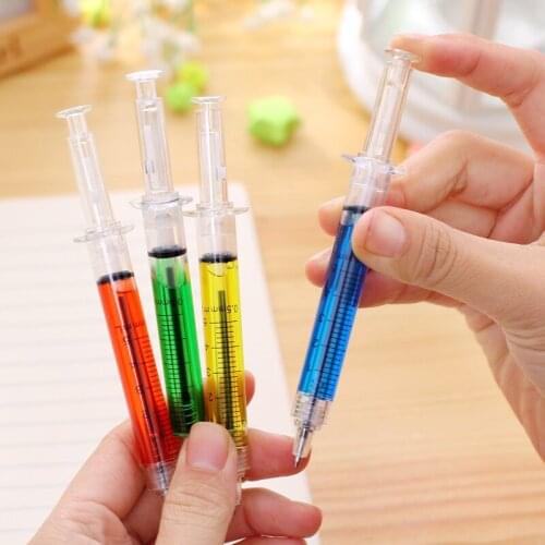 4PCS Cute Creative Novelty Lifelike Syringe Pen Peculiar Shape Stationery Ballpoint Pens Bullet 5mm Children Gift Prizes Ballpen
