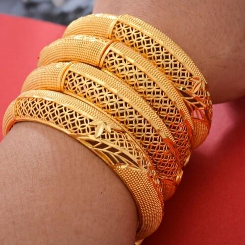 4pcs Dubai Gold color Bangle For Women Girls Indian Bracelet Africa Ball Jewelry Bangle&Bracelet Ethiopian Wedding Bride Jewelry