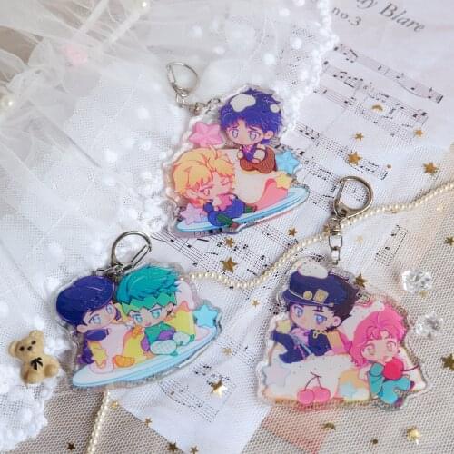 8CM Anime Cartoon JoJos Bizarre Adventure Jotaro Kakyoin Joseph Caesar Keychain Acrylic Pendant Cartoon Charm Key ring Gifts