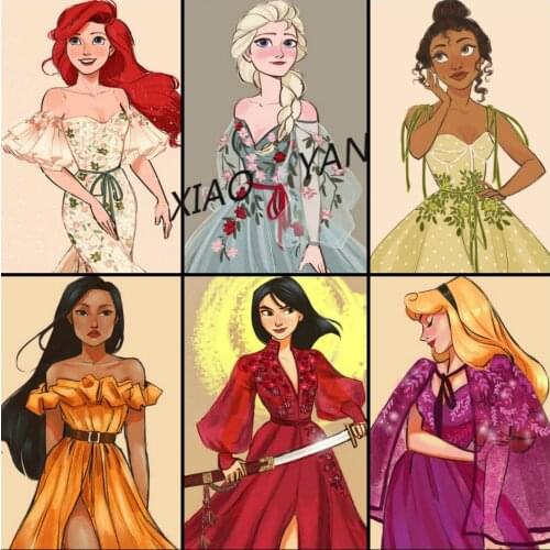 Disney 5D DIY Diamond Painting Princess Simple Illustration Full Circle Diamond Embroidery Kit Handmade Craft Home Decoration