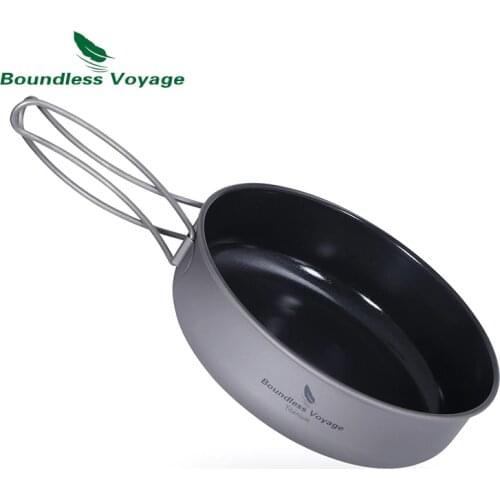 Boundless Voyage Titanium Non-stick Frying Pan with Folding Handle Camping Picnic Skillet Griddle Tableware Ti15169B