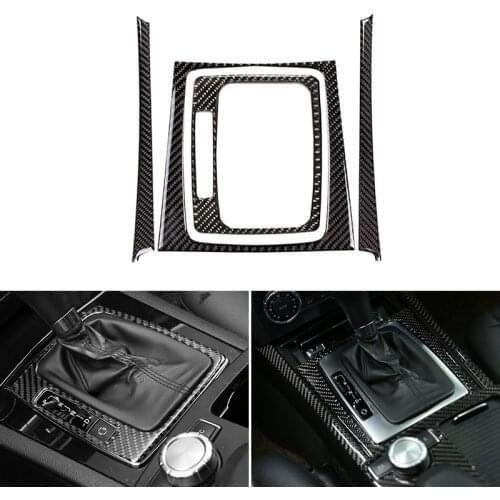 Car Carbon Fiber Center Gear Shift Panel Frame Cigarette Lighter Cover Strips Trim For Mercedes Benz C Class W204 2007 - 2013
