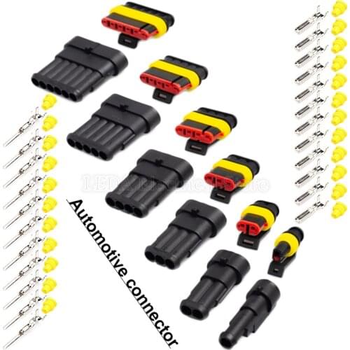5Sets 1P/2P/3P/4P/5P/6P Automobile Waterproof Connector Tyco HID Plug Amp Connector DJ7021-1.5 Refitting Harness Plug Black