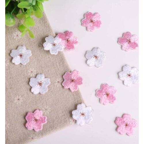 White Pink Cherry Blossom Flower Embroidery Patches for Girls Bag Jeans Iron On Patches for Clothes Appliques Diy Small Stickers