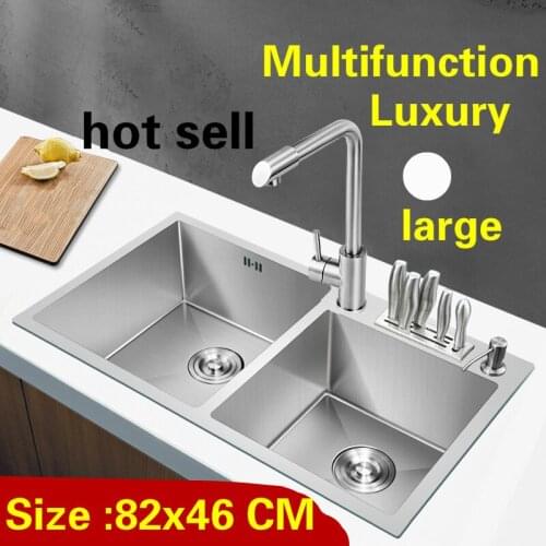 Free shipping Household big kitchen manual sink double groove vogue do the dishes 304 stainless steel hot sell 820x460 MM